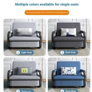 Modern Single Foldable Extendable Sofa Bed with Fabric Upholstery Dual-Use Multi-functional Storage Metal Frame for Living Room