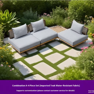 Waterproof Solid Wood and Rattan with Teak Finish for Hotels Courtyards Villas  Modern Outdoor Sofa Set