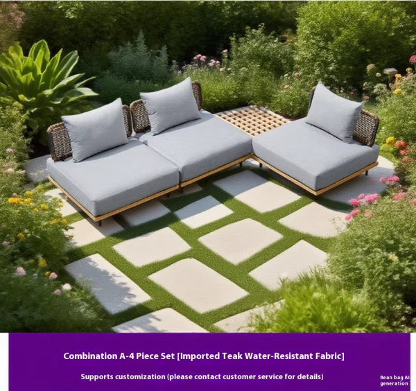 Waterproof Solid Wood and Rattan with Teak Finish for Hotels Courtyards Villas  Modern Outdoor Sofa Set