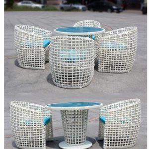 Waterproof and Sunproof for Outdoor Leisure Balcony Hotel Terrace Outdoor Venue Modern White PE Rattan Woven Chair Set