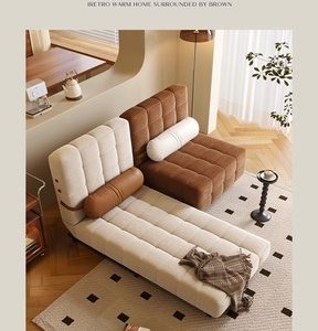 French Cream Vintage Multifunctional Folding Bed Dual-Use One Seat Sectional Sofa Stainless Steel for Small Apartment Living