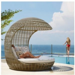 Designer Creative Style Outdoor Rattan Woven Reclining Bed Set Garden Sofas for Resort Hotel Swimming Pool Beach Leisure Sofa