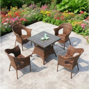 Comfortable Backrest Woven Leisure for Courtyard Balcony Modern Three-Piece Outdoor Rattan Chair and Small Coffee Table Set