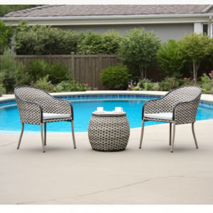 Durable PE Rattan Chair Table Waterproof for Courtyard House Garden Balcony Cafe Modern Three-Piece Outdoor Furniture Set