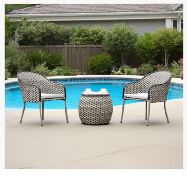 Durable PE Rattan Chair Table Waterproof for Courtyard House Garden Balcony Cafe Modern Three-Piece Outdoor Furniture Set