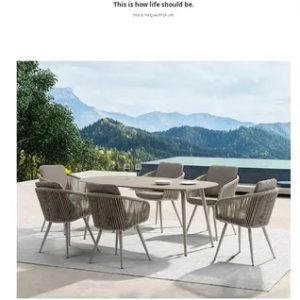 Waterproof Sunproof for Dining for Courtyard Balcony Restaurant Terrace Outdoor Aluminum Alloy Woven Rattan Table Chair Set