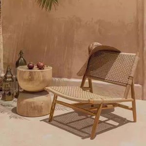 Rattan Solid‑Wood Sofa Chair, Patio Rattan Leisure Chair, Terrace & Homestay Rustic Teak Furniture, Waterproof & UV‑Resistant